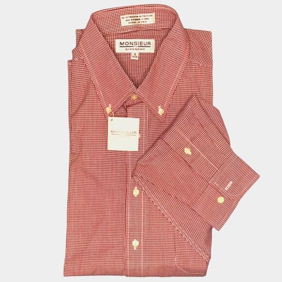 GIVENCHY Monsieur Mens Burgundy Check Button Down Dress Shirt 16 34/35 NEW - Picture 1 of 5